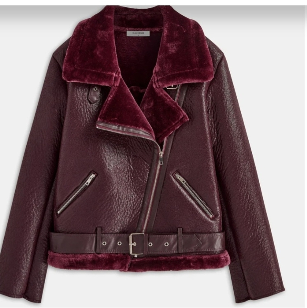 Commense Longline Faux Leather Shearling Moto Aviator Bomber Jacket S NWT - Picture 5 of 5